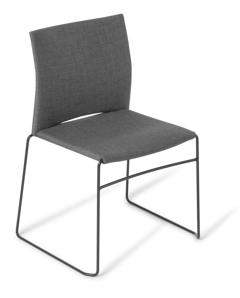 Black Frame Chair with sleek Momentum Pace upholstery and sturdy black sled frame, stackable design for versatile seating.
