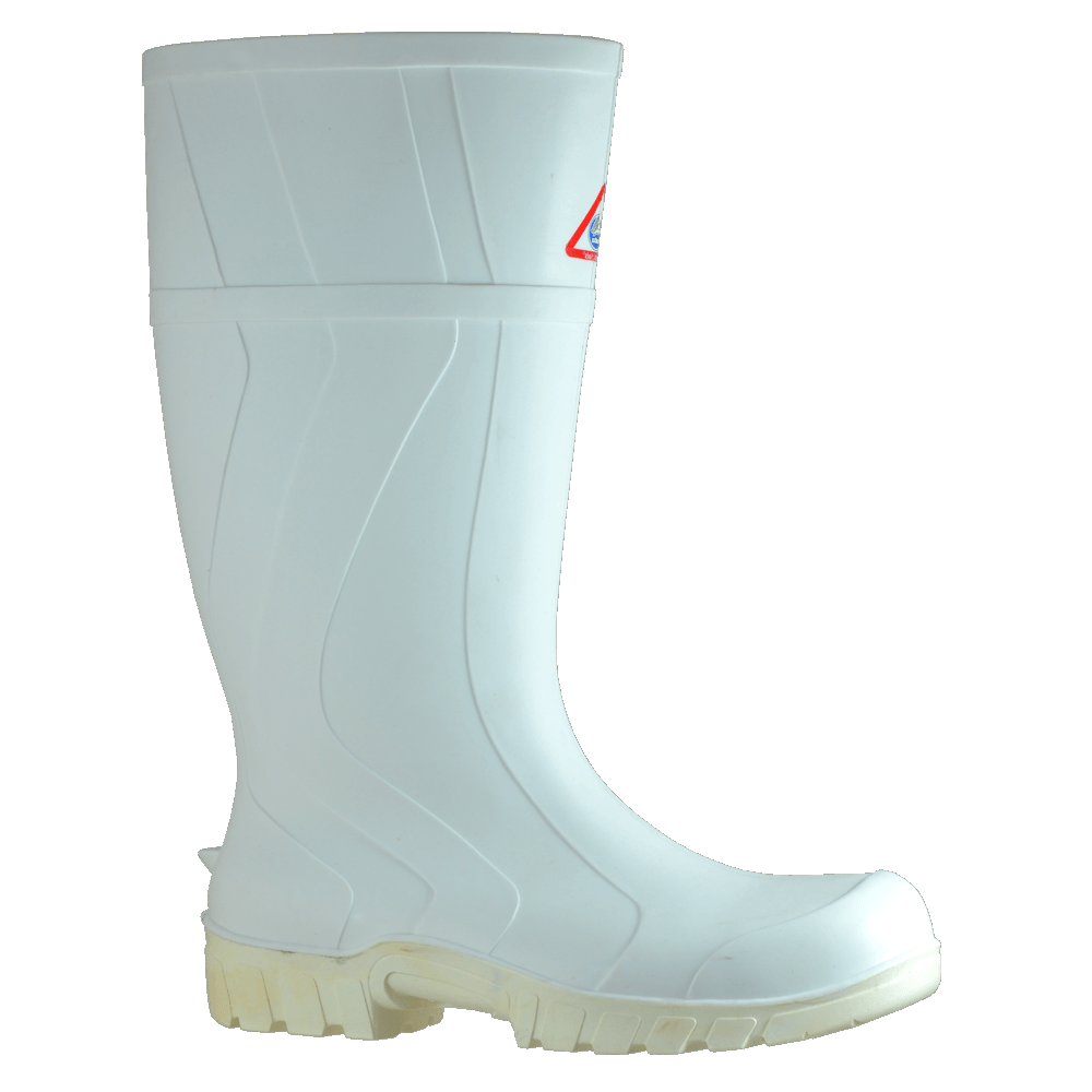 Bata Workmate Safety Boot in white, size 15; durable, water-resistant gumboots for outdoor work in rugged conditions.