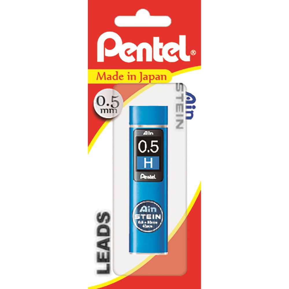 Pentel Ain Stein 0.5mm leads in swivel-top tube, featuring durable honeycomb structure for artists and professionals.