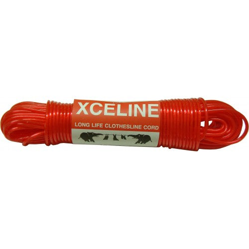 Durable 30m red polypropylene clothesline with PVC coating, perfect for outdoor drying of all laundry types.