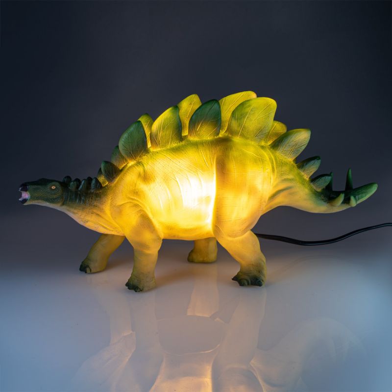 Stegosaurus table lamp for kids, 38.5 cm, emits soft warm glow, perfect for nurseries and playrooms.