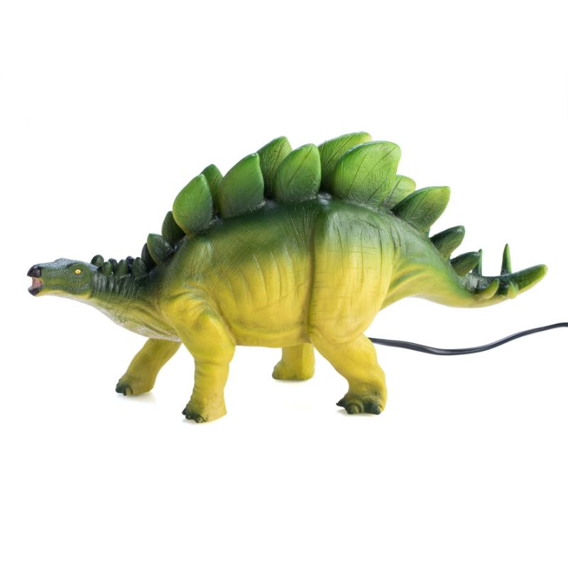 Stegosaurus table lamp for kids, 38.5 cm tall, emits a soft glow, perfect for nurseries and playrooms.