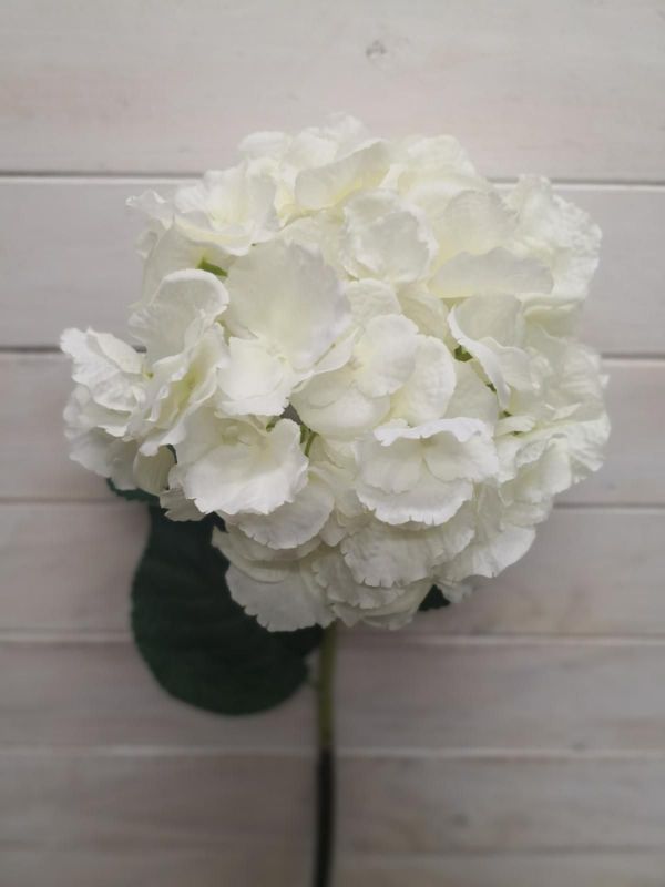 Large artificial white hydrangea with realistic petals, perfect for home decor, floral arrangements, and special occasions.