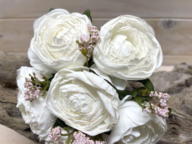 Elegant white artificial rose posies bundle featuring six lifelike flowers, perfect for home or event decor.