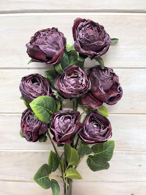 Artificial rose stem bundle in rich wine hue, perfect for rustic decor and low-maintenance floral arrangements.