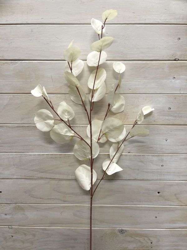 Artificial large round eucalyptus spray in cream, ideal for elegant home decor and creating beautiful arrangements.