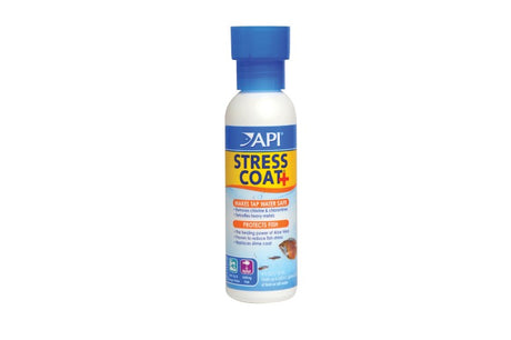 API Stress Coat 118mL bottle that reduces fish stress, promotes healing, and creates a safe aquatic environment.