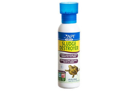API Turtle Sludge Destroyer 118mL bottle, effective live bacteria for cleaner water and reduced odors in turtle habitats.