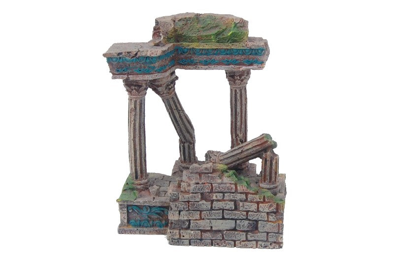 Aquarium ornament featuring detailed Roman ruins, 13cm tall, perfect for enhancing aquatic environments and providing hiding spots.