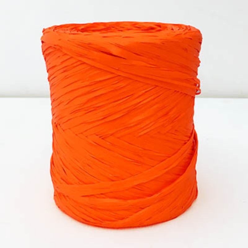 Vibrant orange 5mm poly raffia, 200 meters long, perfect for DIY crafts, gift wrapping, and floral arrangements.