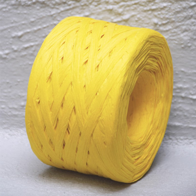Bright yellow paper raffia roll, 4mm x 100m, perfect for crafting, gift wrapping, and adding elegance to projects.