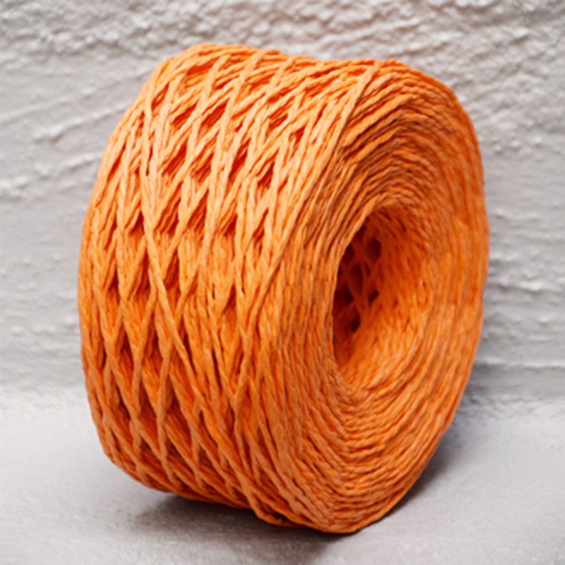 Vibrant orange paper twine, 2mm thick and 100m long, perfect for eco-friendly crafting and gift wrapping.