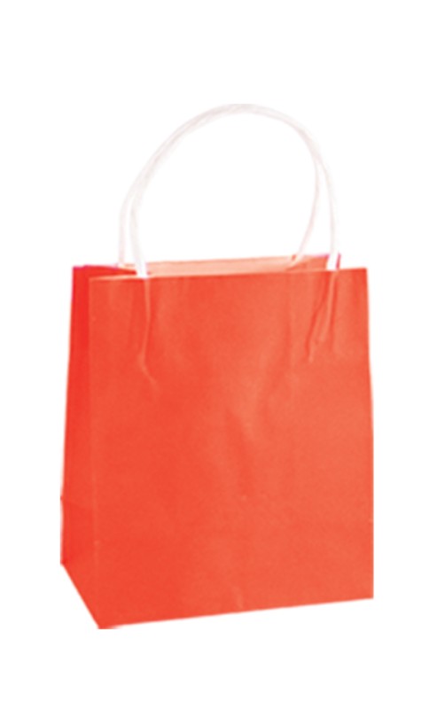Vibrant red paper bags with twist handles, ideal for eco-friendly packaging, measuring 20x17cm plus 10cm gusset, 250 bags.