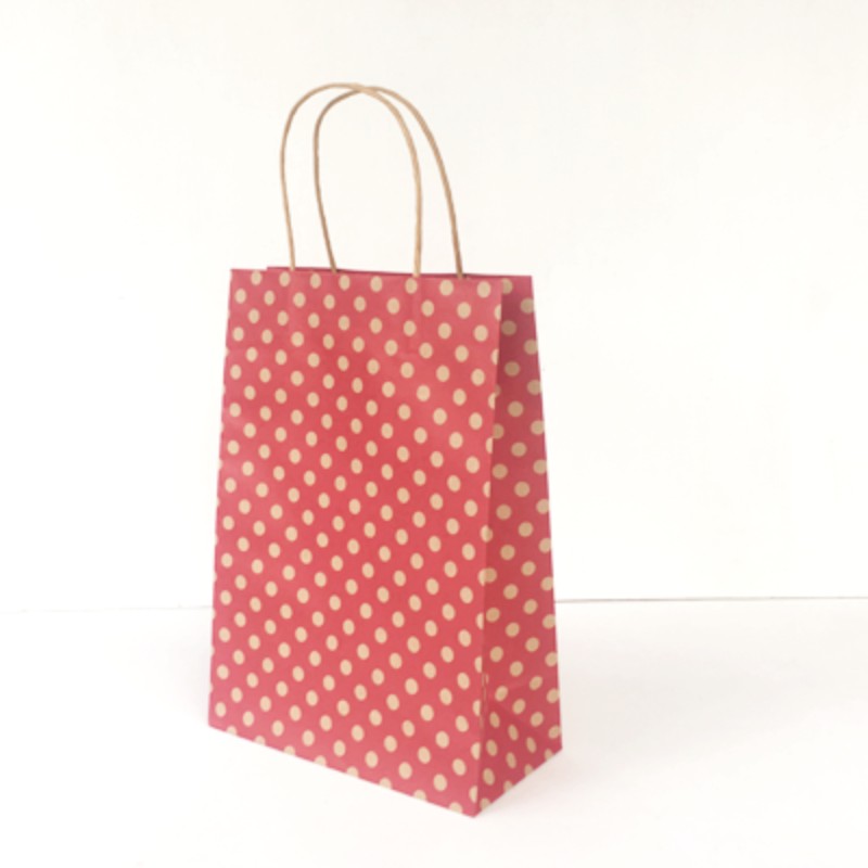 Red Spot Kraft Junior Paper Bags, 290x200x100mm, eco-friendly, vibrant design, perfect for retail and events, pack of 25.