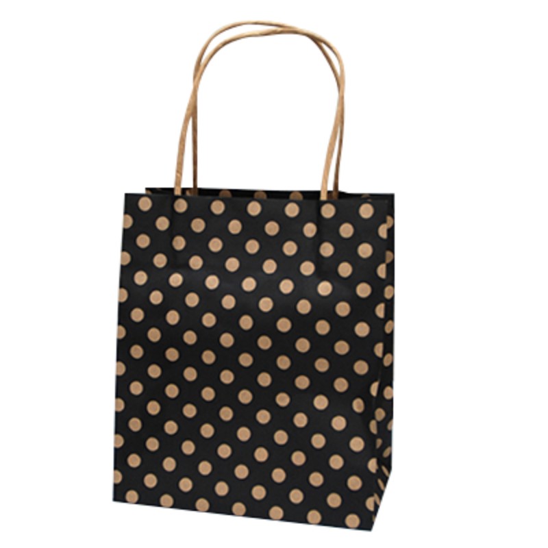 Eco-friendly black spot Kraft paper bags for toddlers, 20x17x10 cm, ideal for parties and projects, 100 per pack.