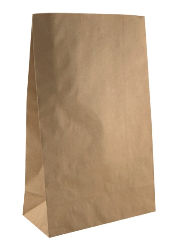 Flat Bottom Supermarket Paper Bags, 39x24cm, 12cm gusset, eco-friendly, strong, stands upright, 500 bags per case.