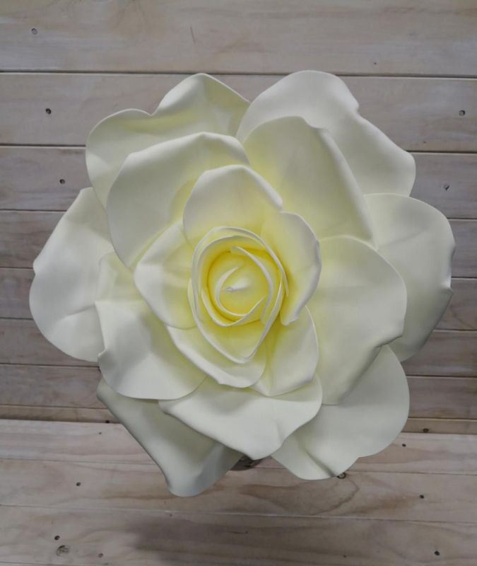 Lifelike white curled petal rose head, 40cm, perfect for decor, weddings, and events with zero maintenance required.
