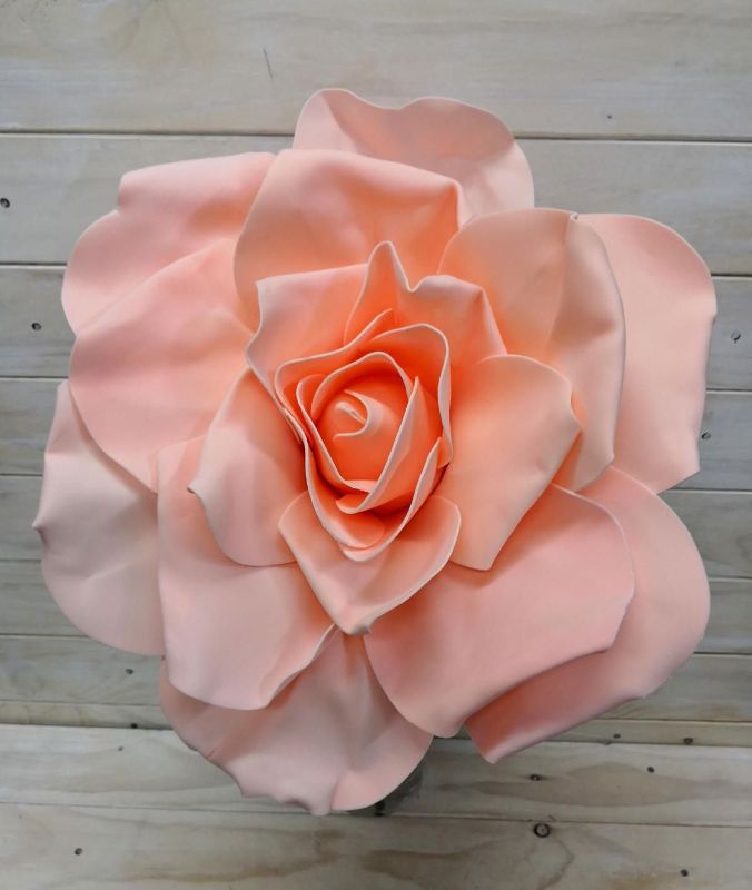 Lifelike peach curled petal rose head, 40cm, perfect for elegant decor and maintenance-free arrangements.