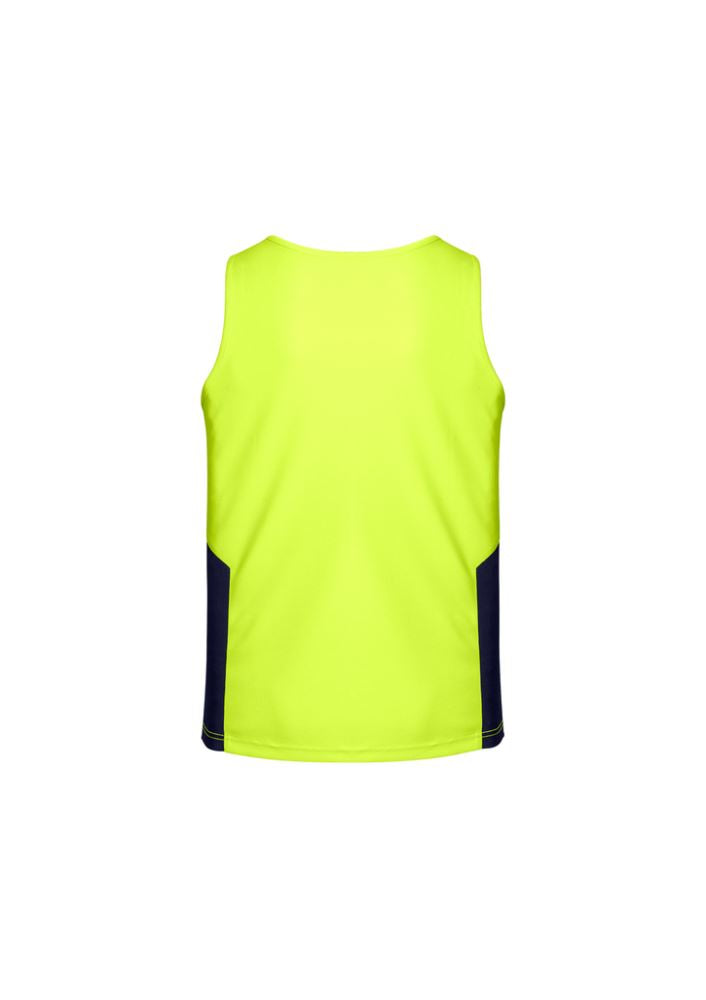 Unisex Hi-Vis Squid Singlet in vibrant Yellow and Navy, featuring breathable, moisture-wicking fabric for comfort and visibility.