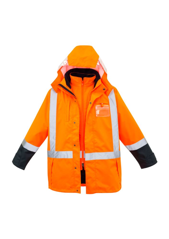 Mens TTMC W 4-in-1 Waterproof Jacket in vibrant orange and navy, featuring waterproof, breathable fabric and a versatile reversible vest.