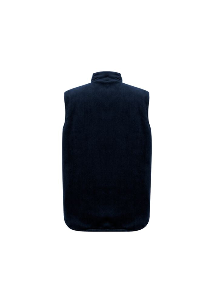 Men's orange and navy waterproof jacket featuring a reversible fleece vest, concealed hood, and zippered pockets for outdoor versatility.