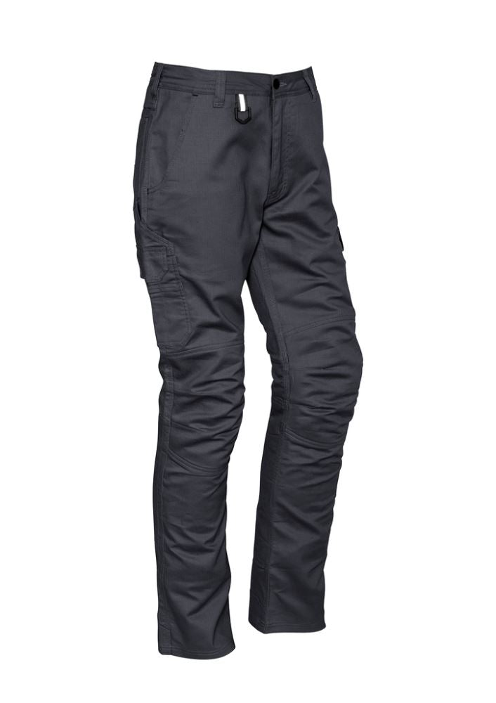 Men's rugged cooling cargo pants in charcoal, featuring ripstop fabric, back venting, and 10 pockets for practicality and comfort.