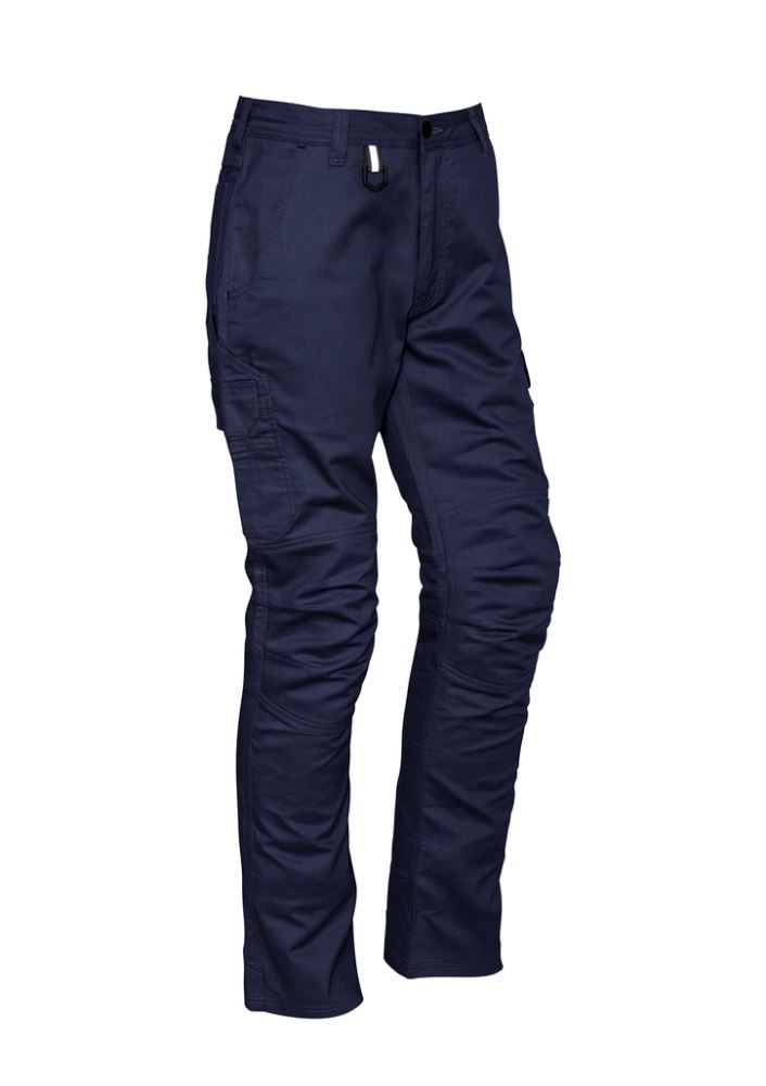 Men's Stout Navy cooling cargo pants by Syzmik, featuring durable ripstop fabric, 10 pockets, and back venting for airflow.