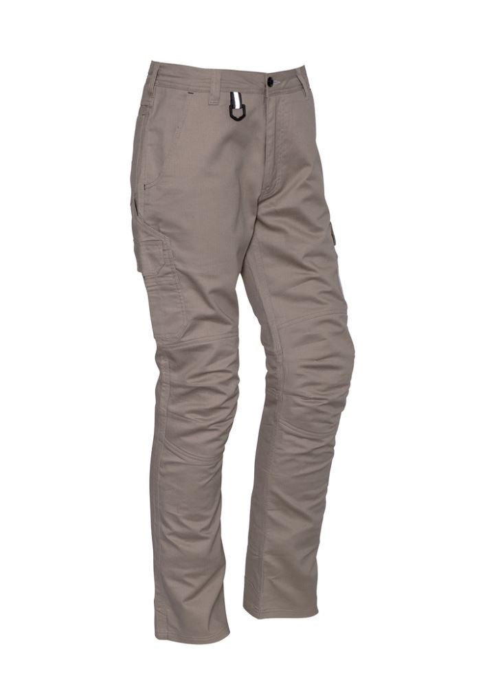 Men's Stout Khaki Rugged Cooling Cargo Pants by Syzmik, featuring durable cotton ripstop, multi-pocket storage, and airflow venting.