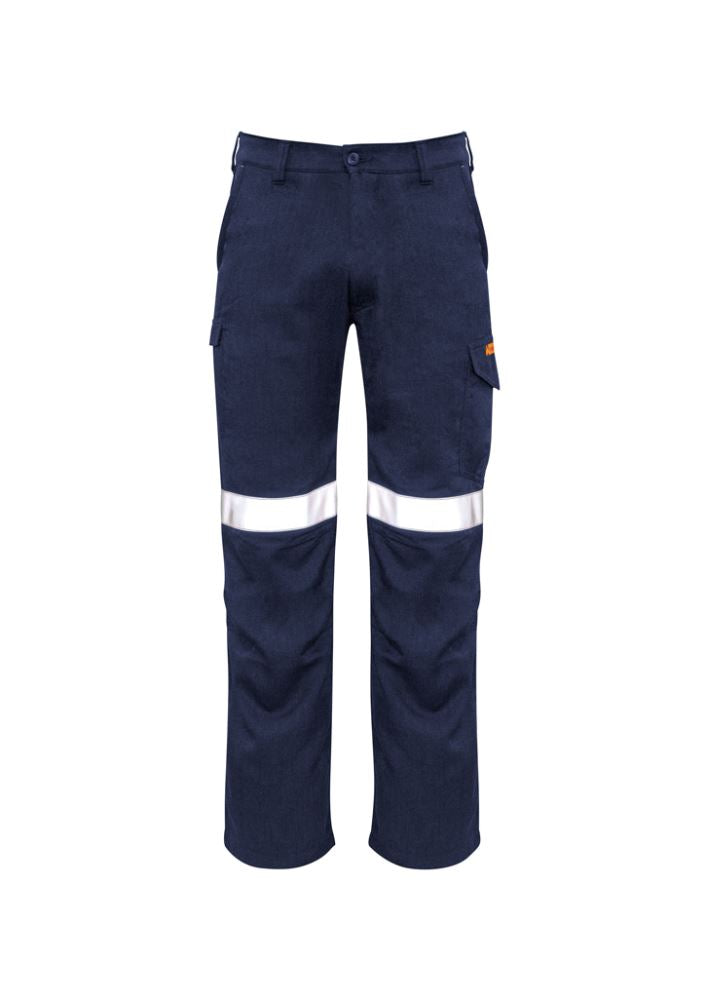 Men's navy FR taped cargo pants with breathable Modatech fabric, secure pockets, and enhanced movement for safety and comfort.