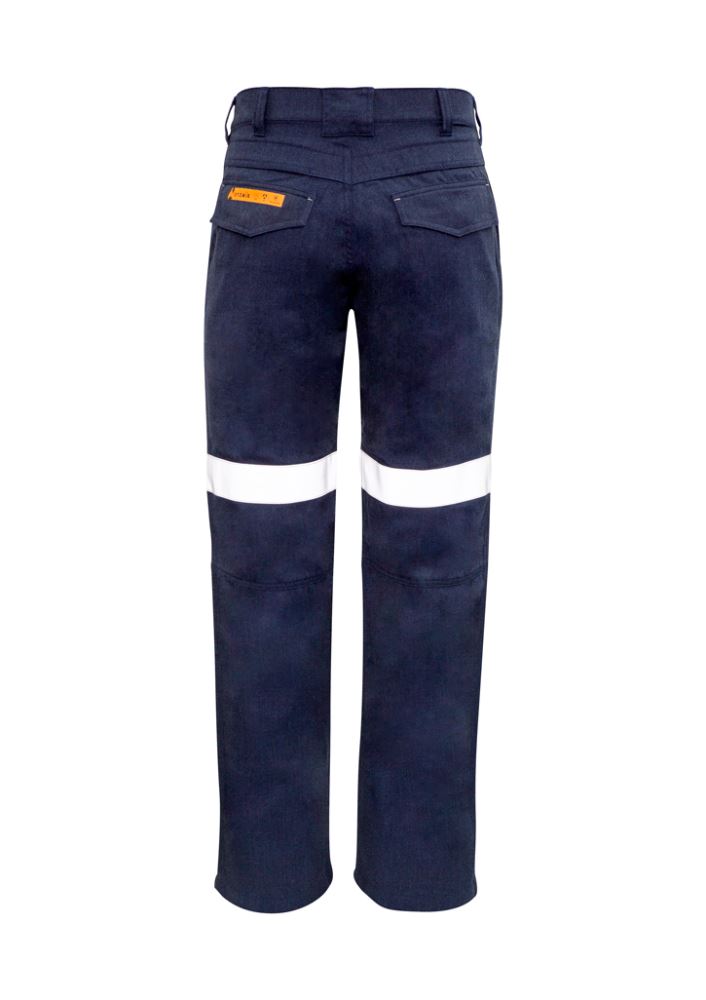 Navy Syzmik Men's FR Traditional Pants showcasing breathable fabric, multiple secure pockets, and flame-resistant features.