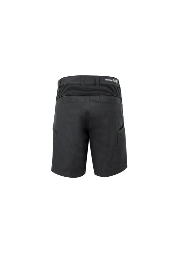 Men's charcoal stretch shorts from Syzmik, featuring a modern slim fit, multiple pockets, and 4-way stretch for comfort and mobility.