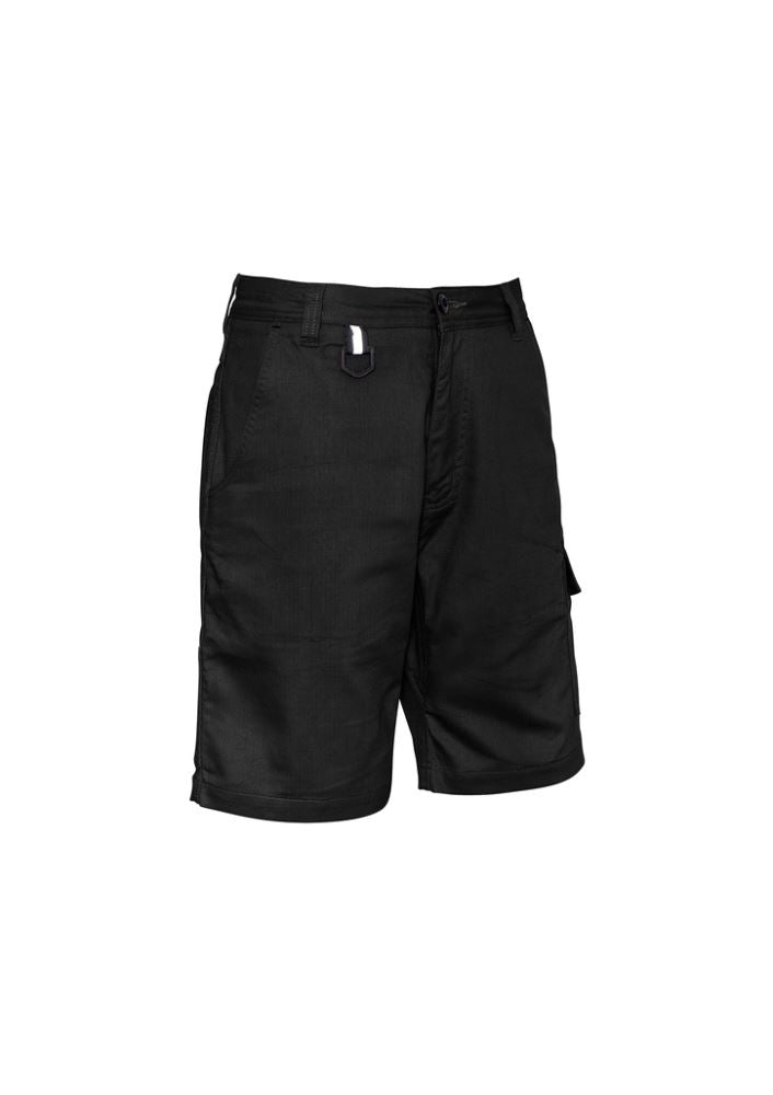Mens Rugged Cooling Vented Shorts in black, featuring breathable fabric, mechanical stretch, and multiple pockets for convenience.