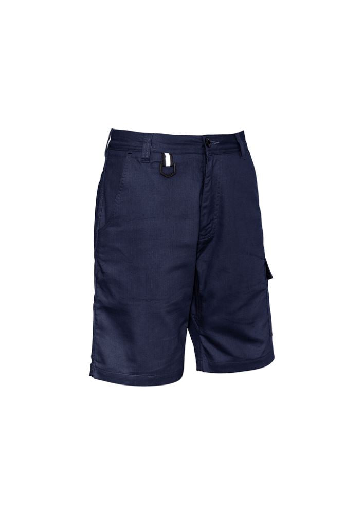 Men's navy cooling vented shorts by Syzmik, featuring breathable cotton, mechanical stretch, and multi-functional pockets.