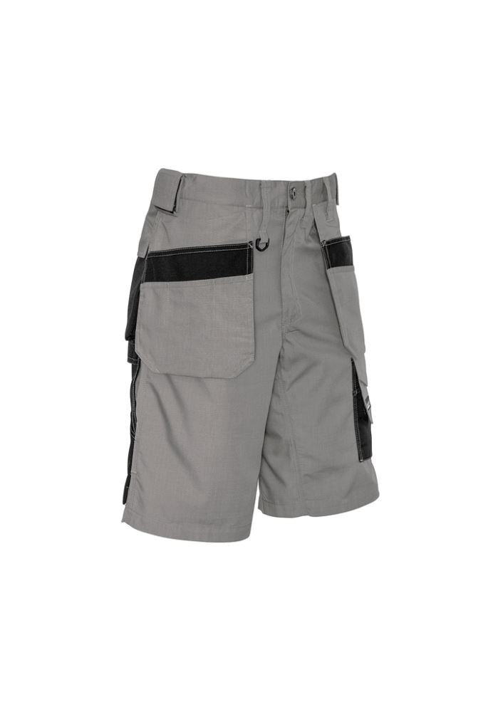 Mens Ultralite Multi-pocket Short in Silver/Black with 15 pockets, durable fabric, and swing-away tool belt design.