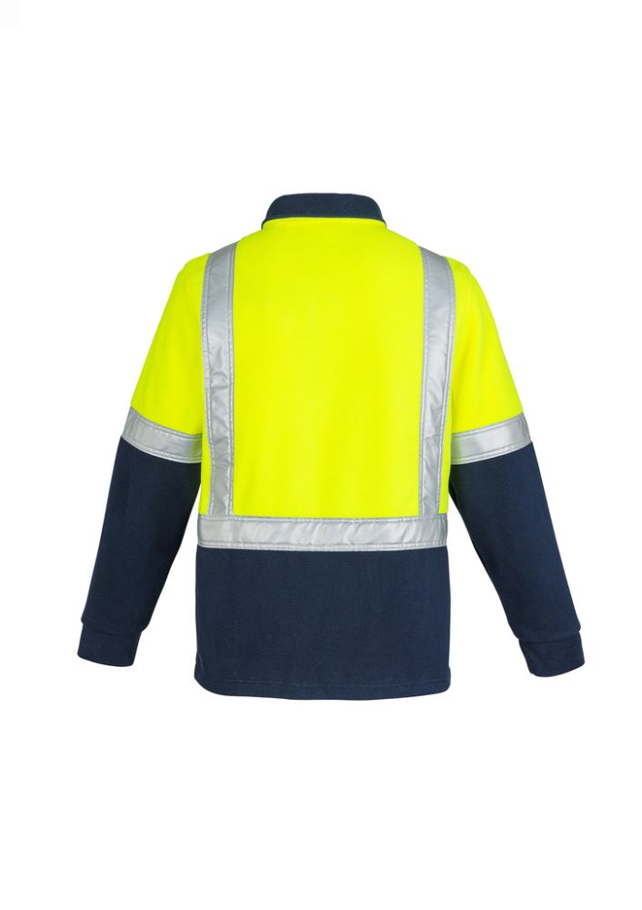Syzmik Men's Hi-Vis Fleece Jumper in Yellow/Navy, featuring 3M reflective tape, side pockets, and half zip for adjustable comfort.