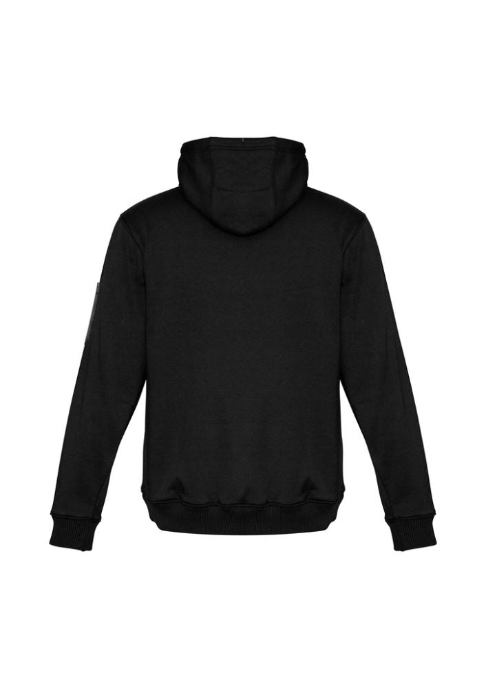 Unisex black charcoal multi-pocket hoodie with fleece lining, safety drawstring, and durable design for work and leisure.