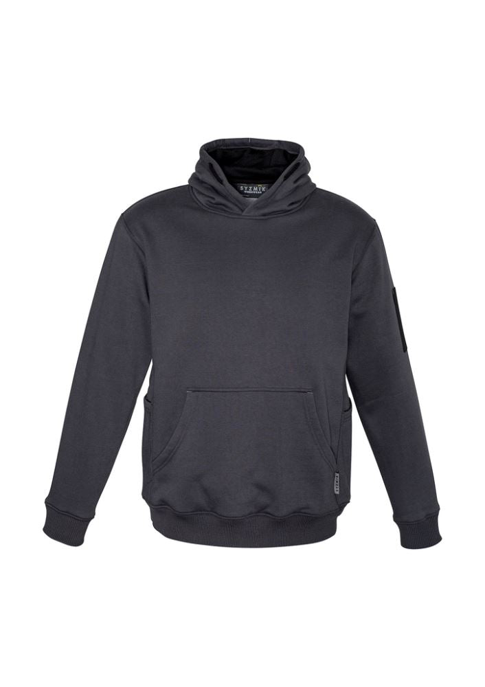Unisex multi-pocket hoodie in charcoal black, featuring fleece lining, safety drawstring, and functional pockets for convenience.