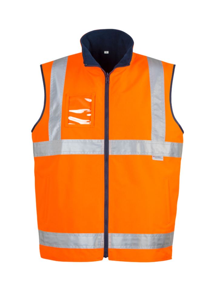 Orange Hi-Vis fleece-lined vest for men, 3XL size, with reflective tape and side pockets for safety and comfort.