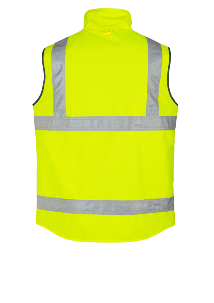 Hi-Vis yellow men's vest by Syzmik, fleece-lined, lightweight, reflective features, reversible, safe for low-light work environments.