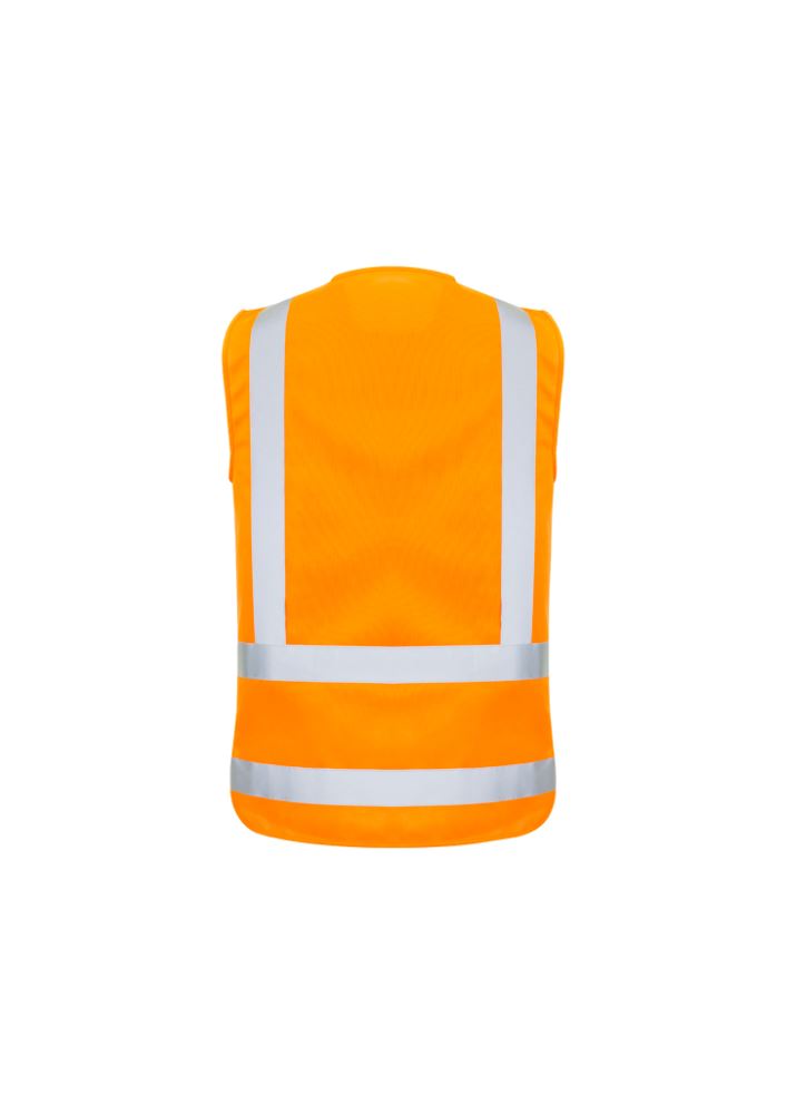 High-visibility orange men's zip vest by Syzmik, featuring durable fabric, ID pocket, and compliant for safety on job sites.