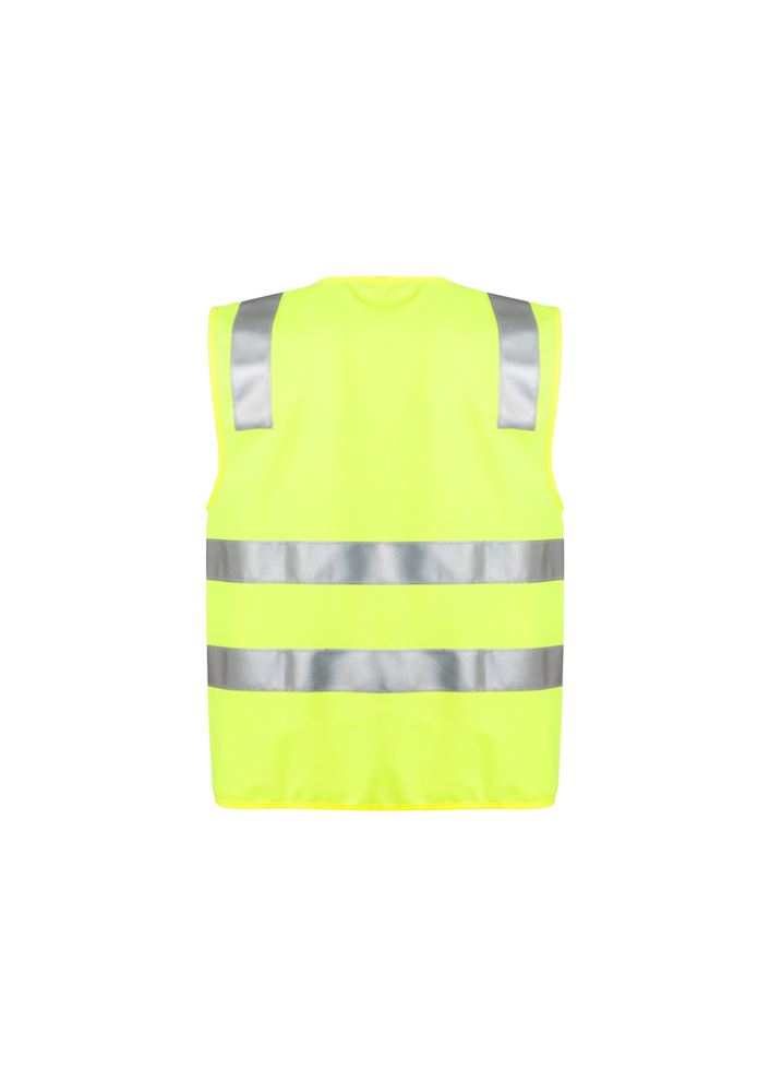 Unisex yellow Hi-Vis full zip vest by Syzmik with reflective tape, zip front, ID pocket, and size options XS-7XL.