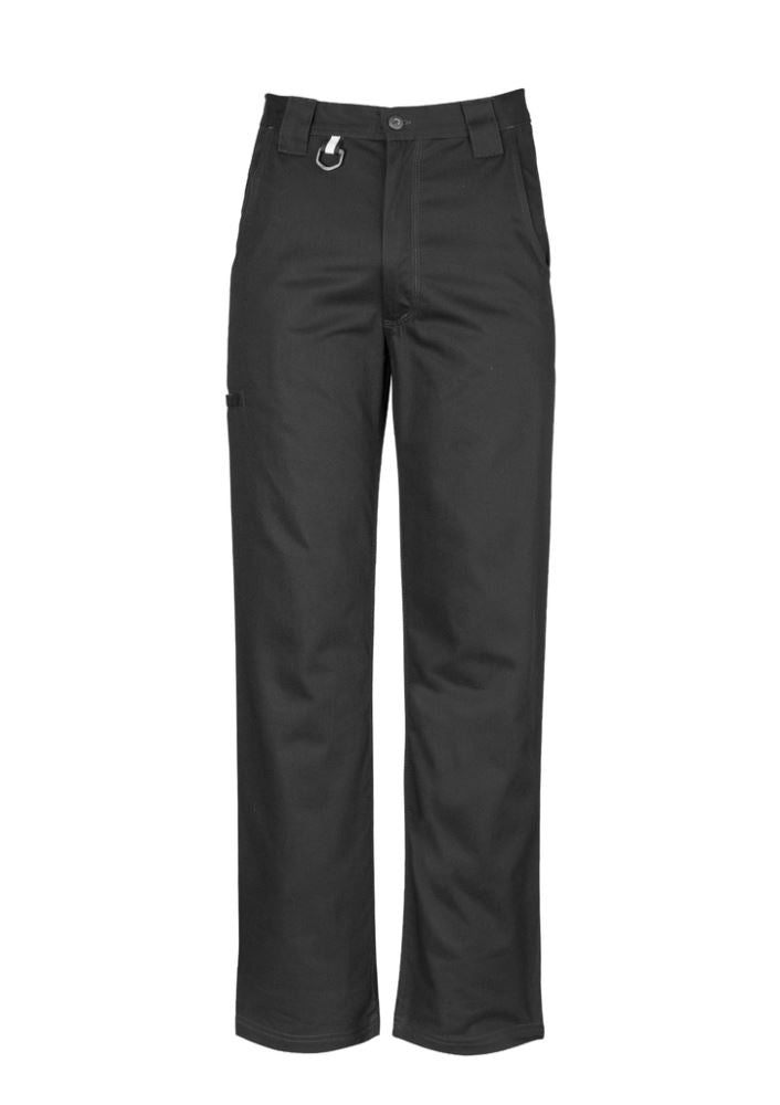 Men's black utility pants from Syzmik, featuring durable cotton twill, reinforced patches, and triple-stitched seams for reliability.
