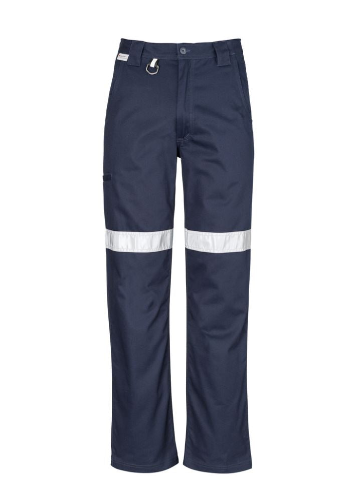 Syzmik Men's Taped Utility Pant in Stout Navy, featuring durable cotton twill, reflective tape, and reinforced stitching for safety.