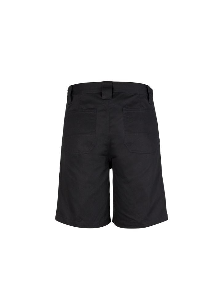 Men's black utility shorts featuring durable cotton twill, triple stitched seams, and reinforced pockets for practicality and comfort.