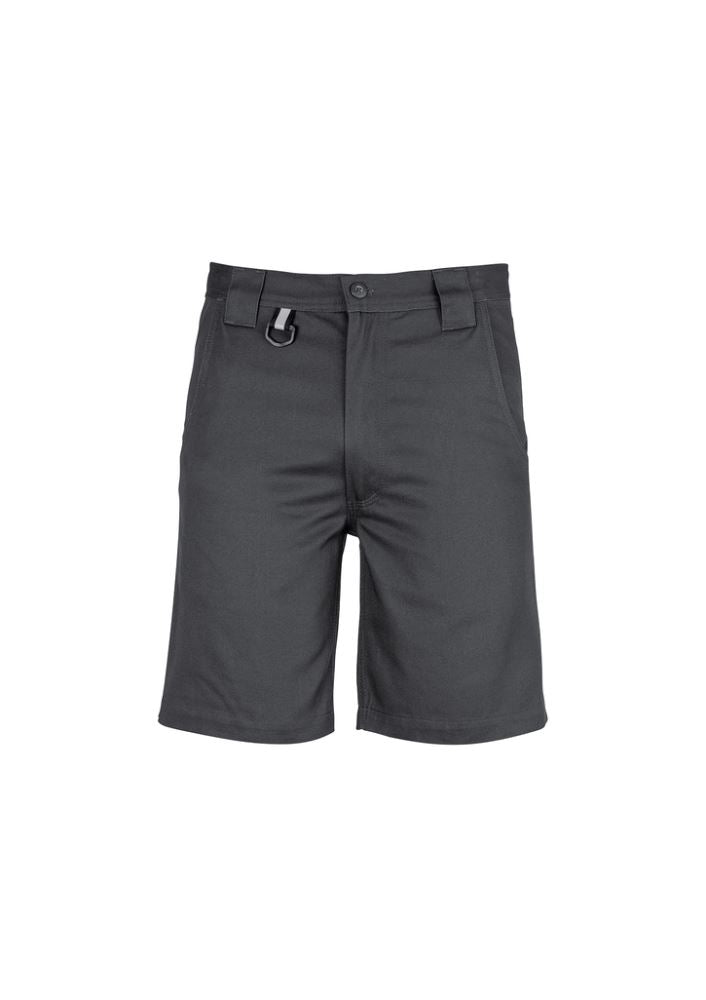Mens Plain Utility Shorts in Charcoal, made of durable cotton twill, featuring reinforced pockets and a D-ring for keys.