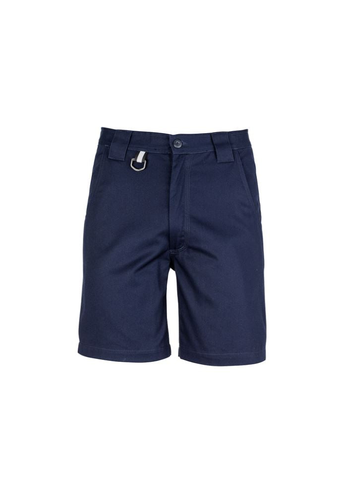 Men's navy utility shorts made from durable cotton twill with reinforced pockets, perfect for work and casual wear.