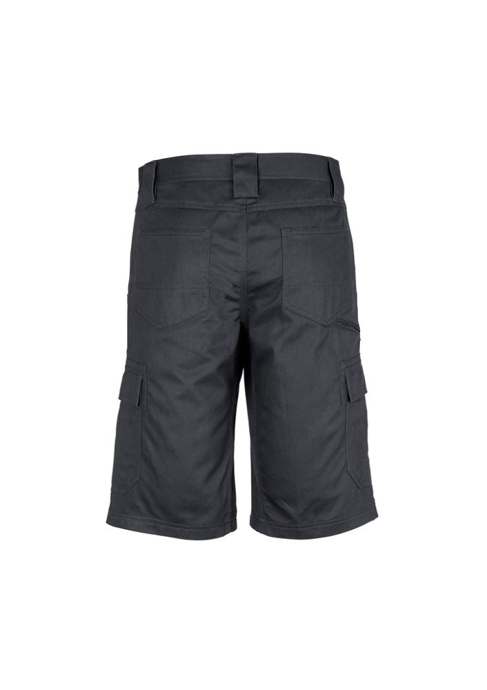 Men's charcoal cargo shorts by Syzmik featuring durable 100% cotton twill, multiple pockets, and triple-stitched seams for versatility.