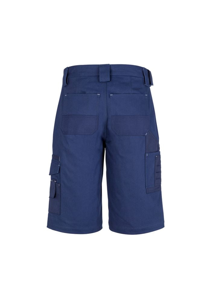 Mens Cordura Duckweave Shorts in blue, featuring durable canvas, 12 pockets, and reinforced design for heavy-duty work.