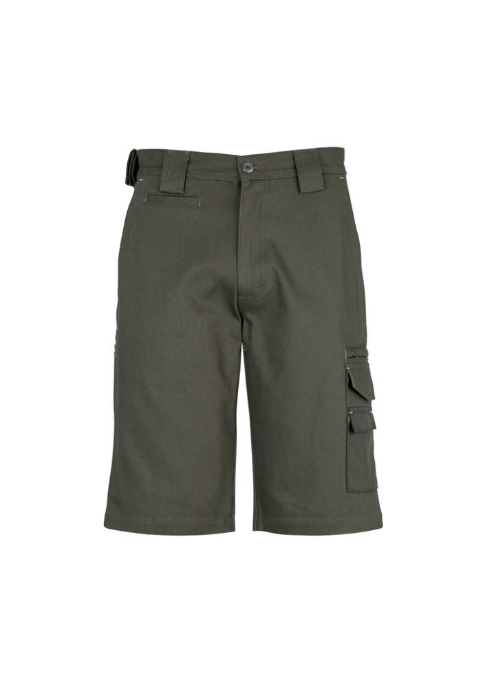 Men's Olive Cordura Duckweave Shorts with 12 pockets, triple-stitched seams, and reinforced durability for heavy-duty work.