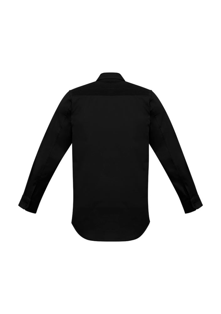 Syzmik Men's Streetworx Long Sleeve Stretch Shirt in Black, designed for comfort, movement, and functionality with roll-up sleeves.